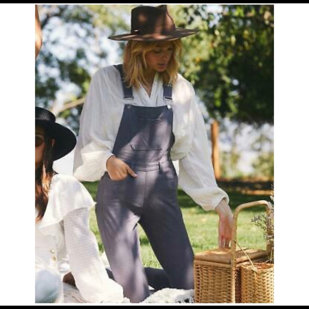 WE WORE WHAT GRAY DENIM HIGH RISE SKINNY OVERALLS - SIZE S